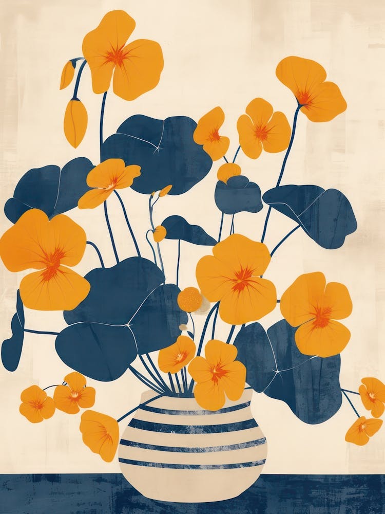Nasturtium Flowers On A Table   Contemporary Illustration 2