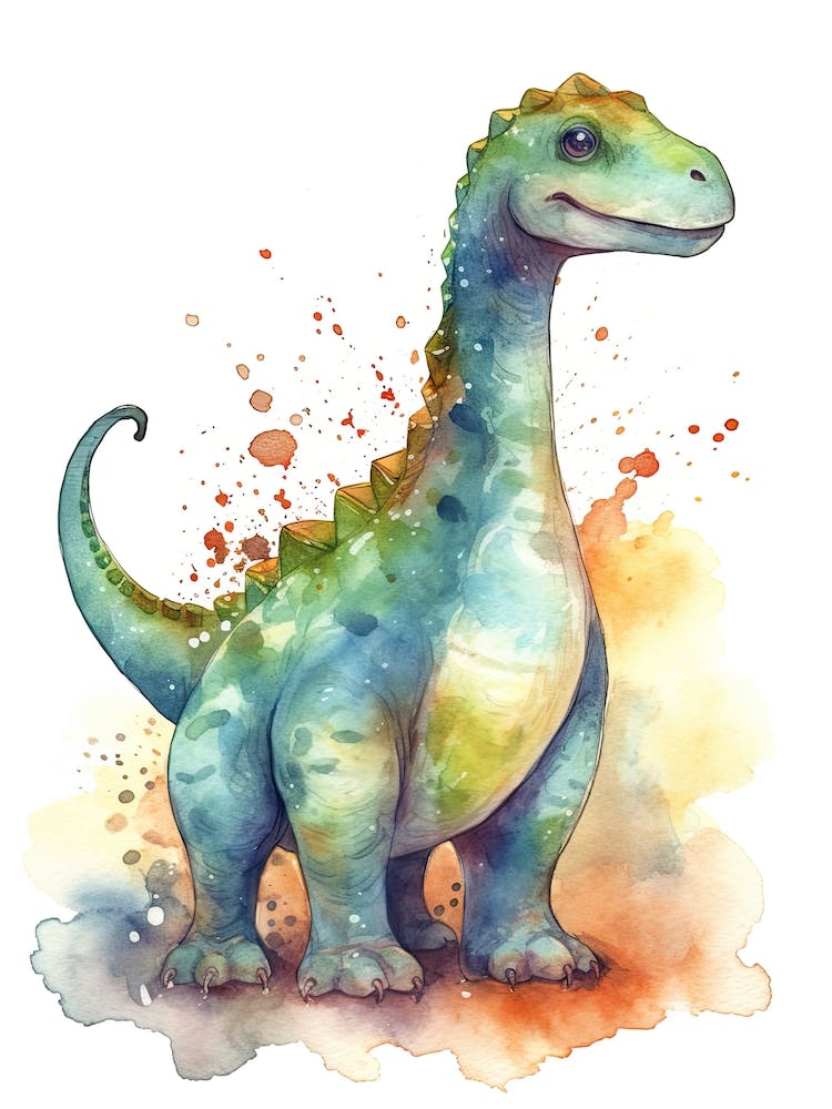 Brachiosaurus Cute Dinosaur Watercolour 8