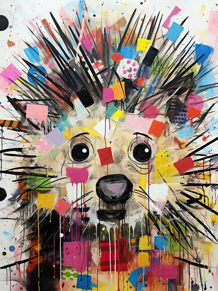 Concrete Jungle Whimsy: Hedgehog in Basquiat style