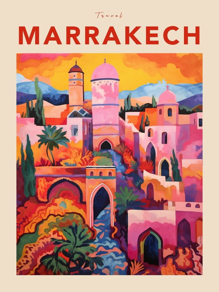 Marrakech Morocco 3 Fauvist Travel Poster