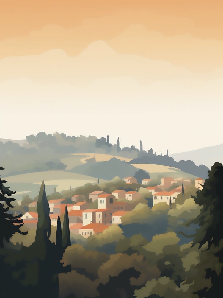 Muted European Village Landscape