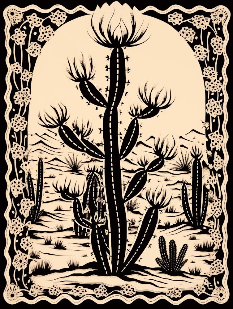 B&W Cactus Illustration Cylindropuntia Kleiniae 1