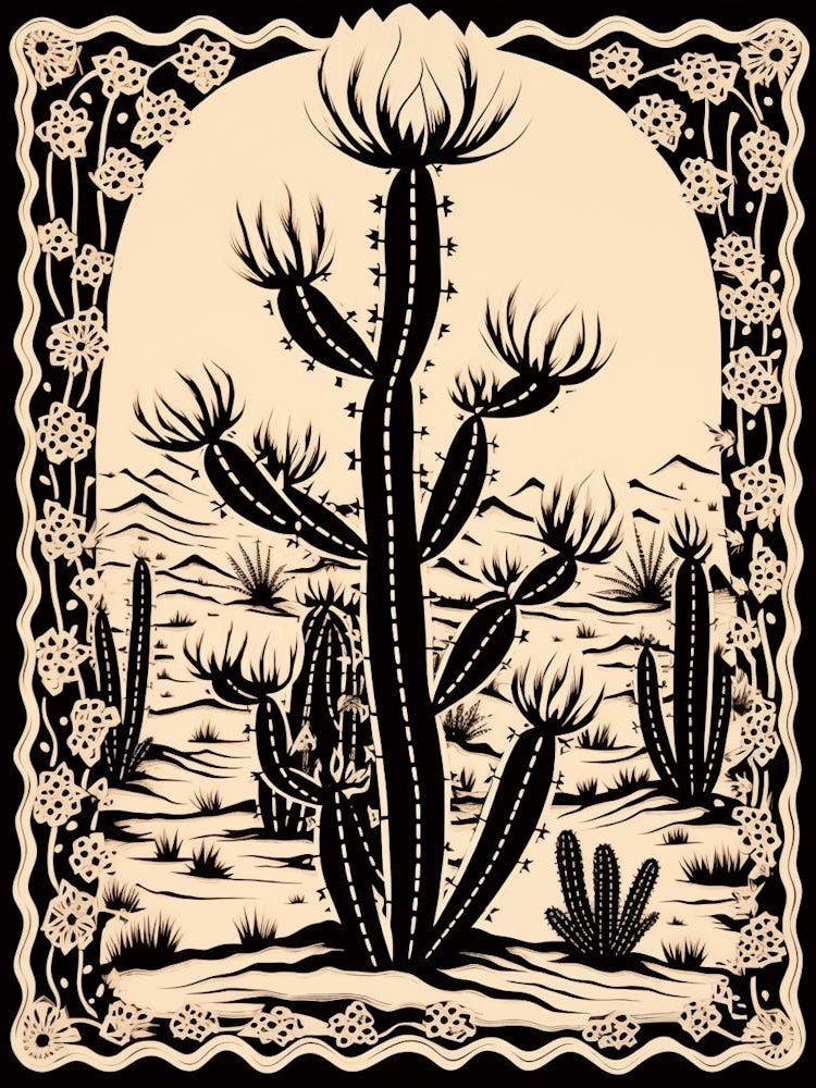 B&W Cactus Illustration Cylindropuntia Kleiniae 1