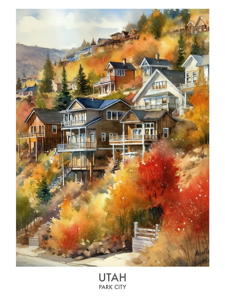 Park City, Utah 2 Watercolor Travel Poster