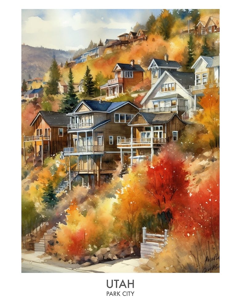 Park City, Utah 2 Watercolor Travel Poster