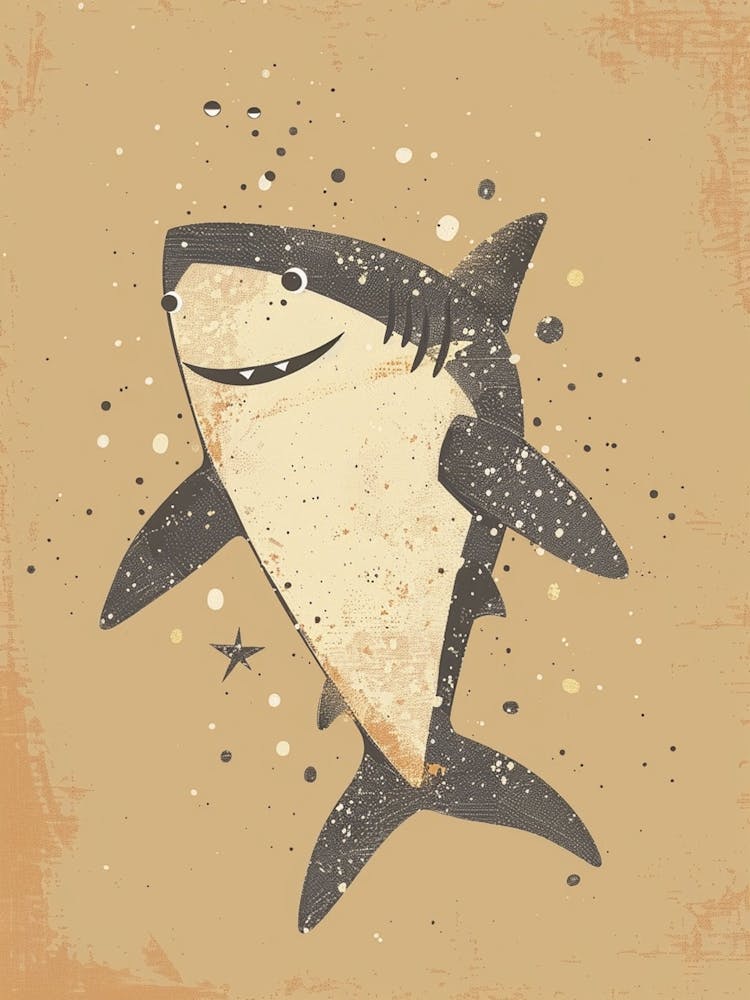 Cute Shark Dark Beige Background