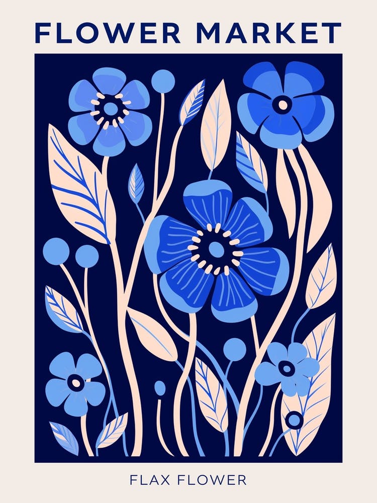 Blue Flower Market Poster Flax Flower Market Poster 3