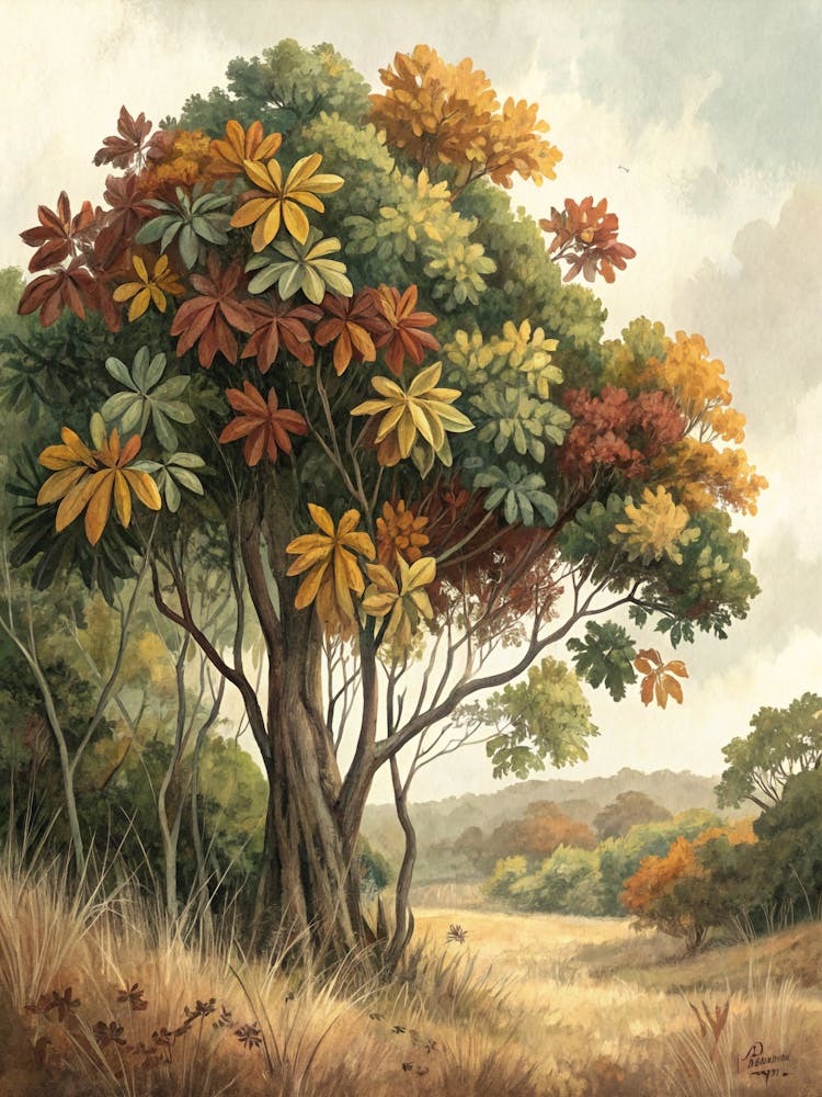 Oil Painting Style Earth Tone Foliage Cluster