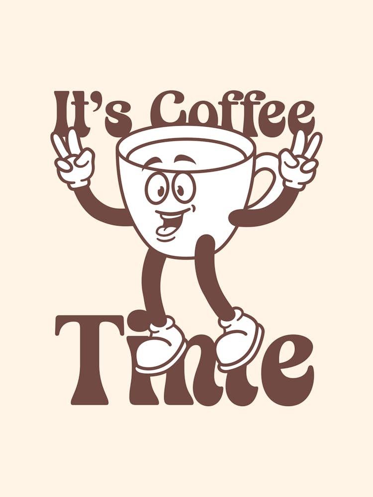 It's Coffee Time Printable Poster, Mascot Style, Coffee Lover Gift, Home Decor, Gift For Him