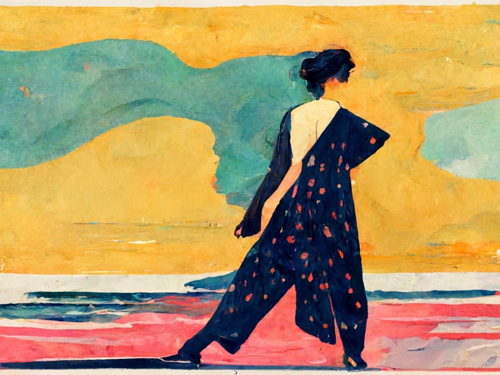 Woman Walking In The Beach Painting