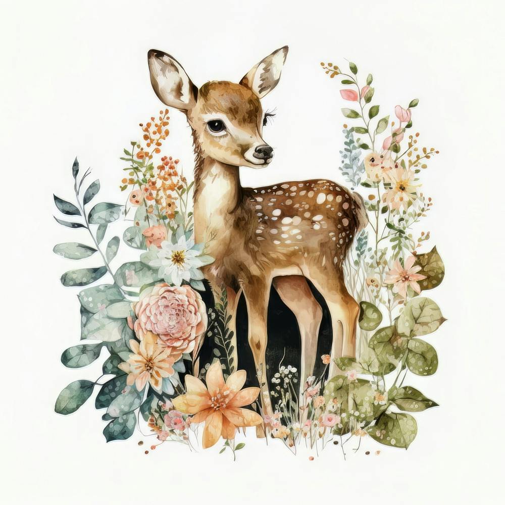 Watercolor Forest Cute Baby Deer 1