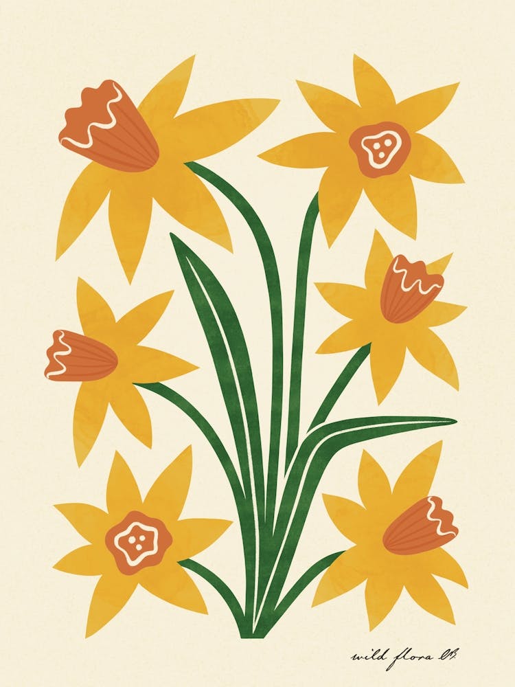 Daffodil Modern-Retro Yellow and Green Wild Flower