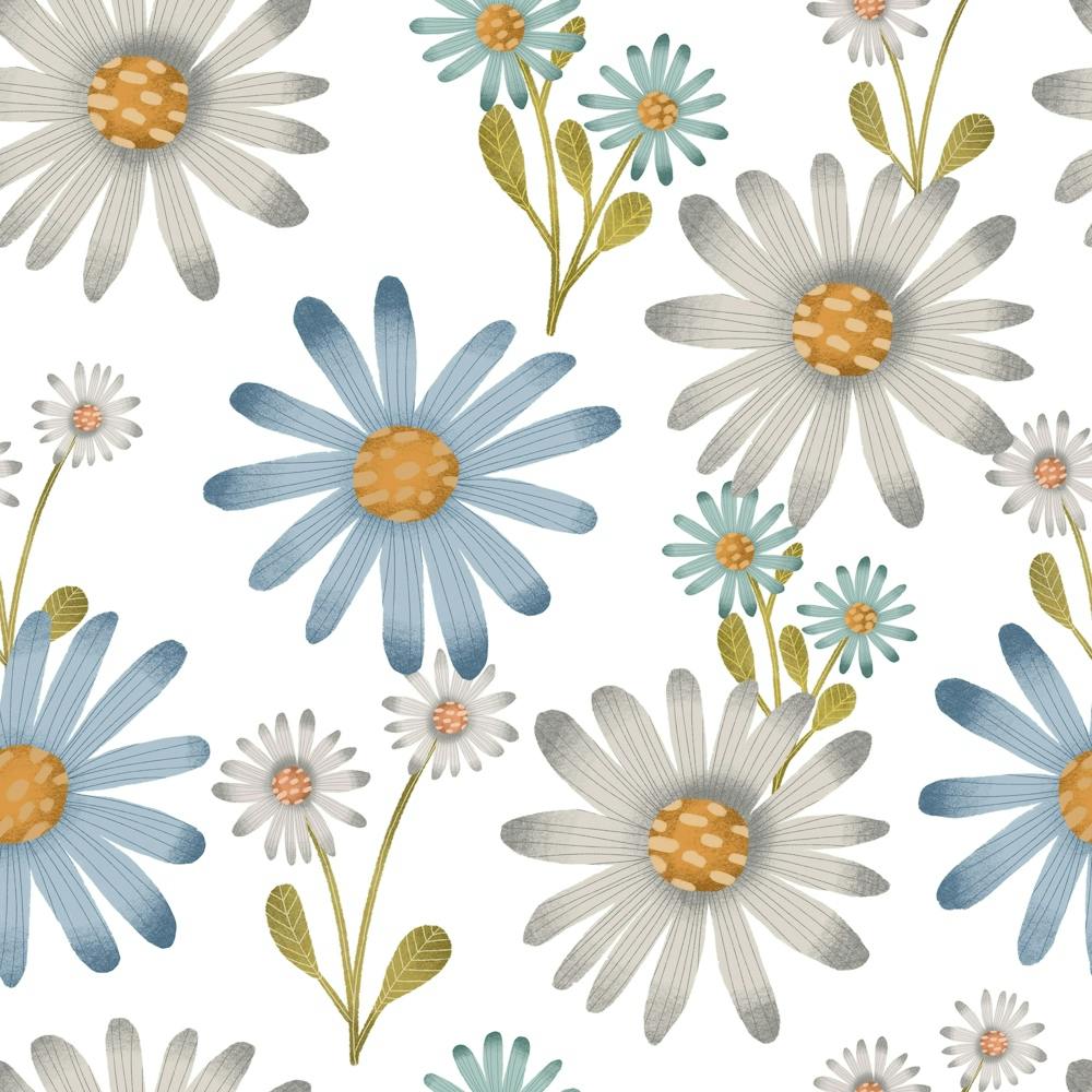 White and blue Daisy Pattern