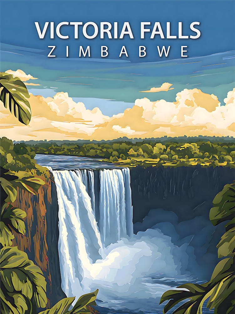 Victoria Falls – Retro Travel Landscape of Zimbabwe