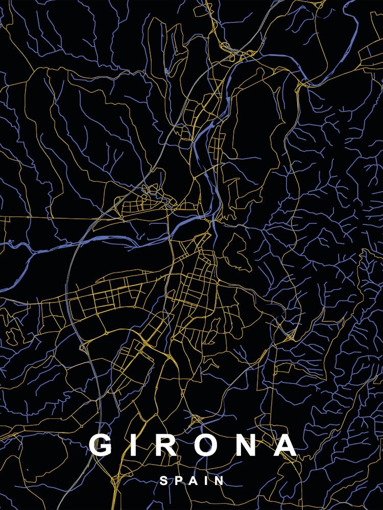 Girona Spain City Map Black and Gold