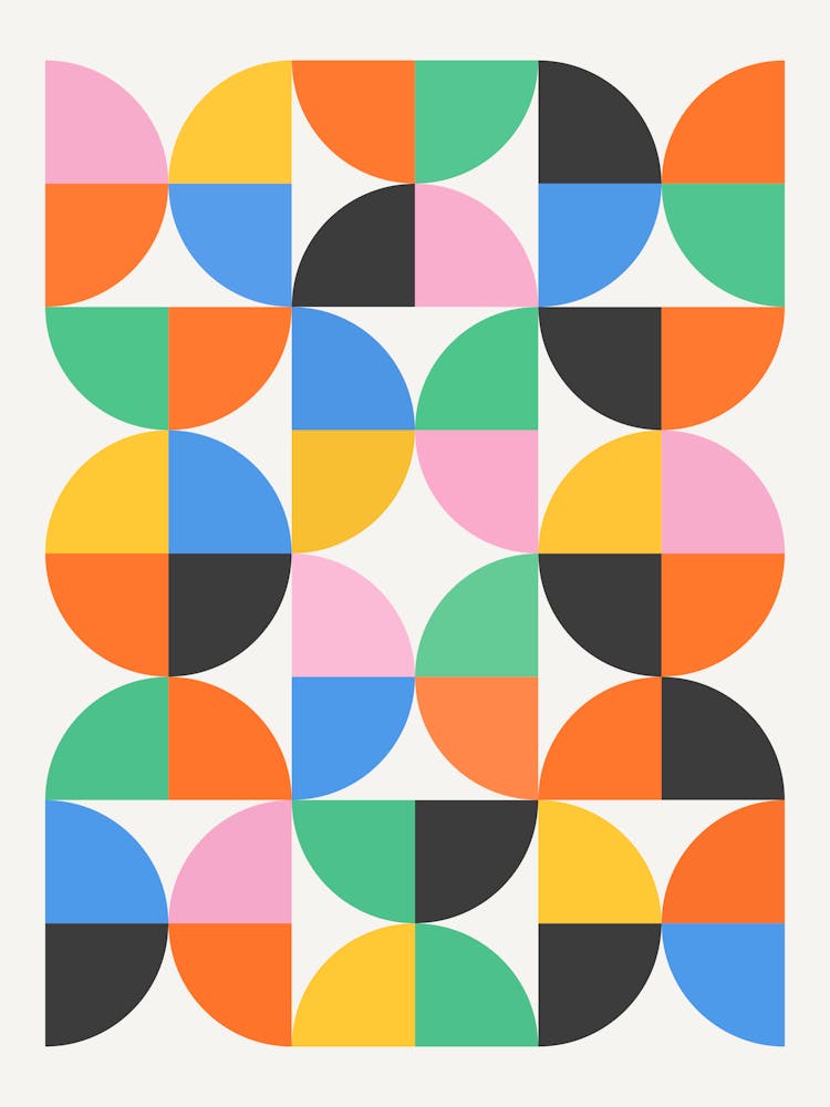 Bauhaus Circles Exhibition Style 3, vintage, retro, bauhaus, exhibition, museum, colorful, summer, mid century, pattern, european, french, shapes, yellow, decor