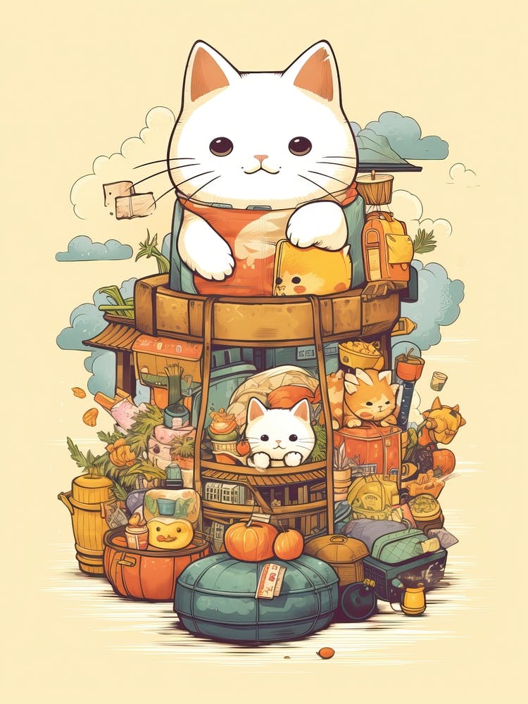 Kawaii Cat Drawings Traveling 1