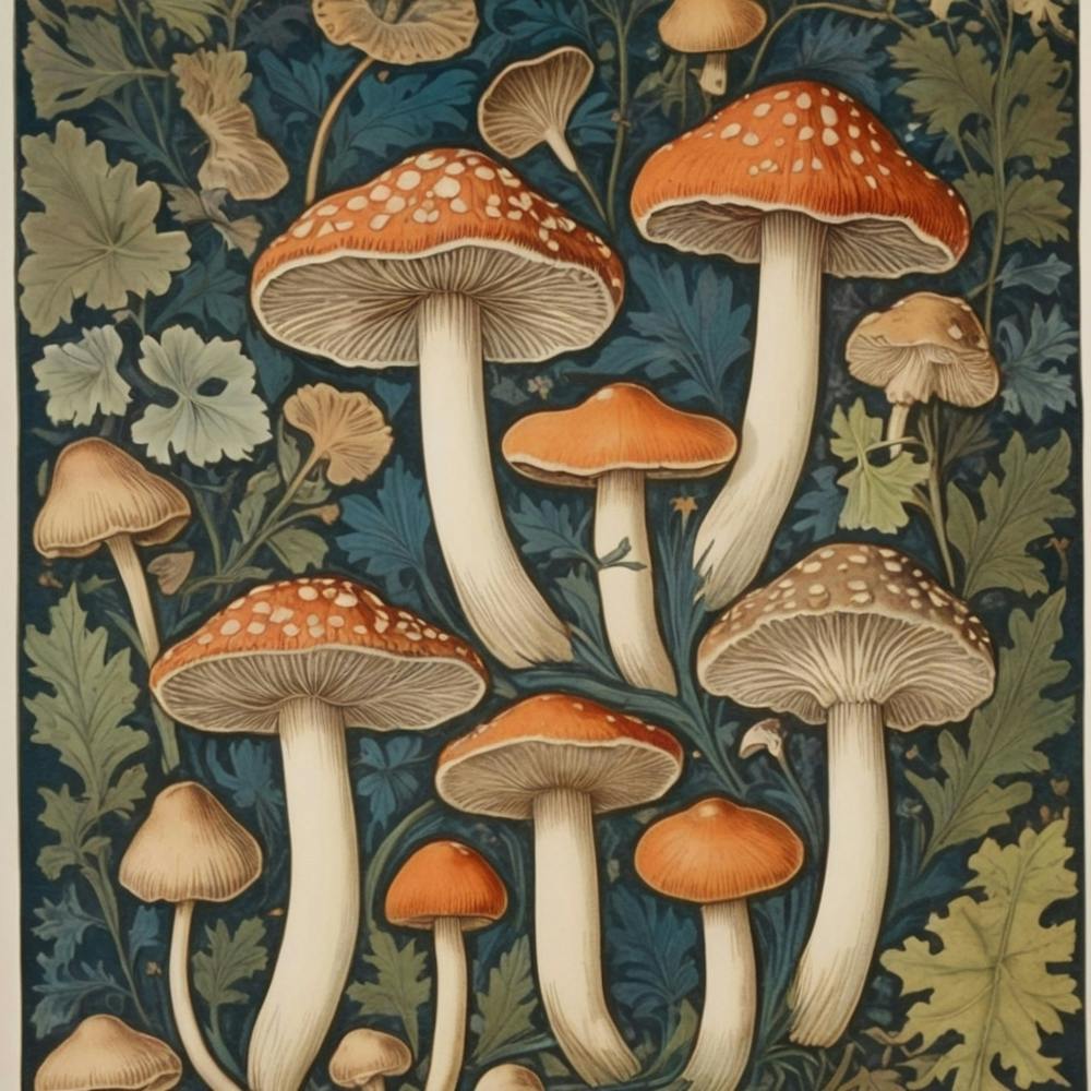 William Morris Print Mushrooms Poster Vintage Textile