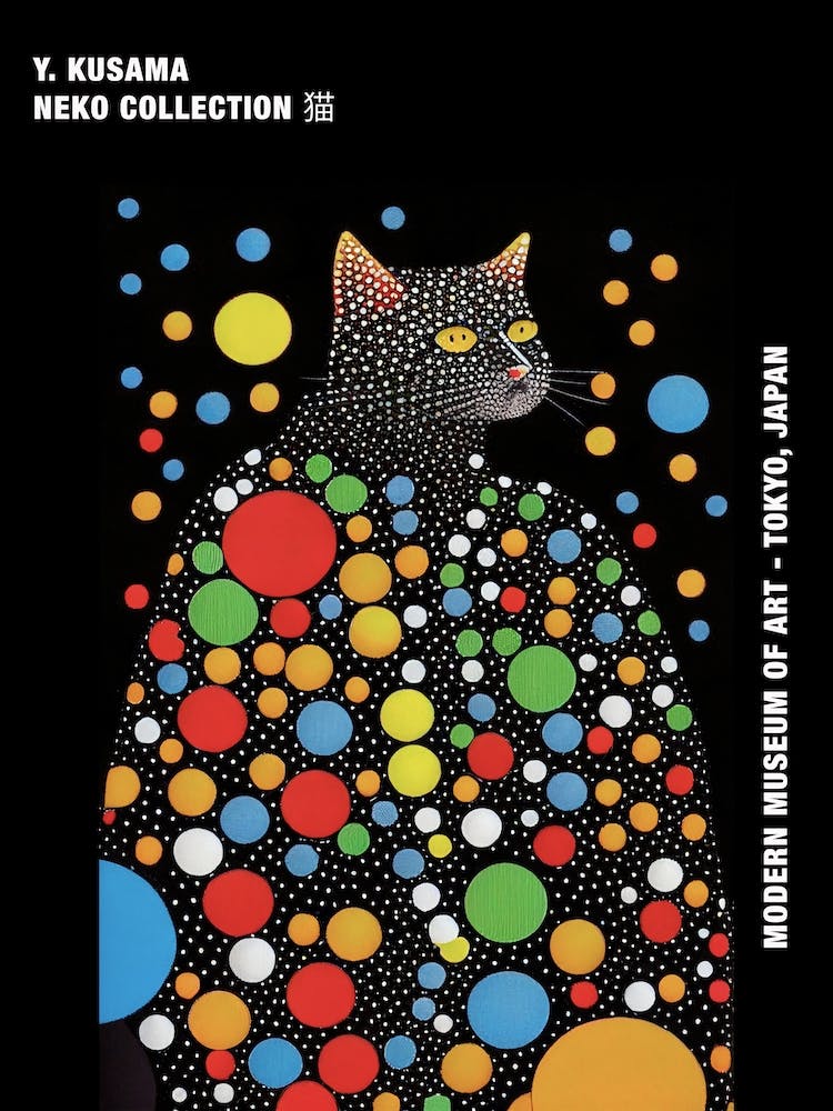 Affiche Chat Inspirée des Points de Yayoi Kusama