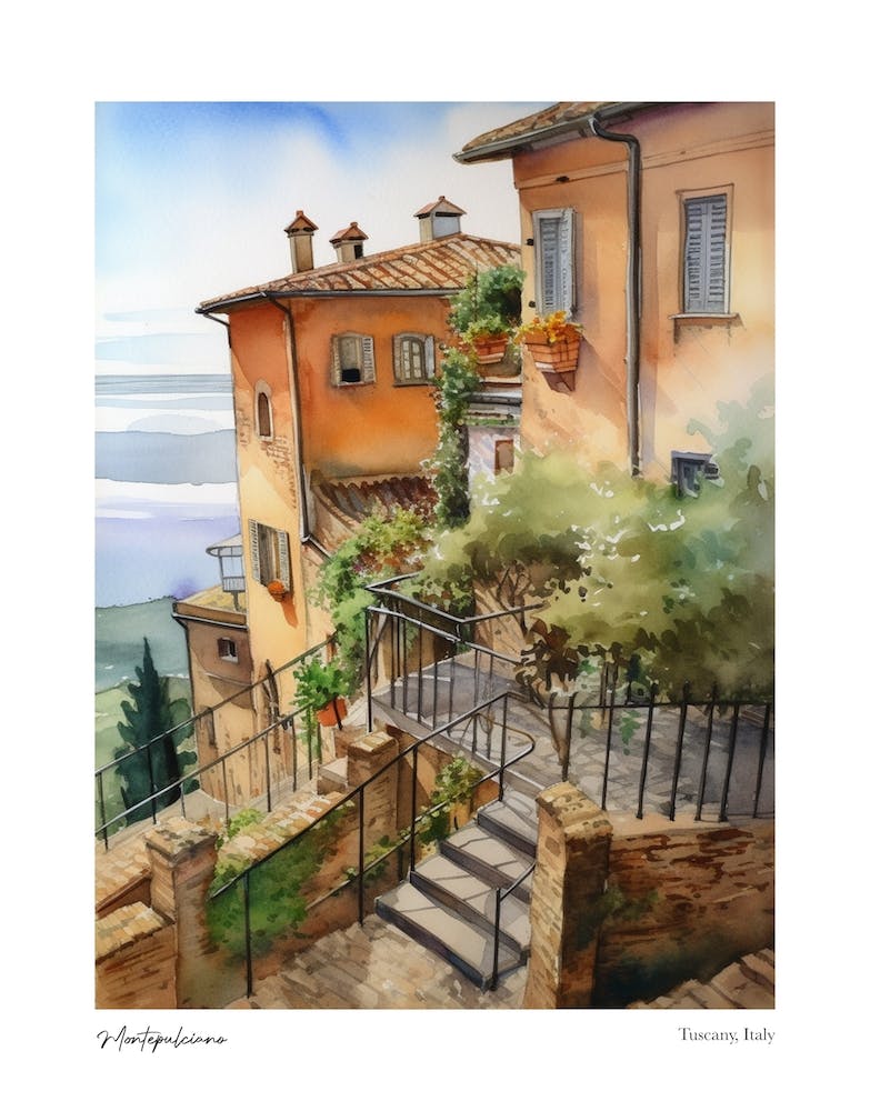 Montepulciano, Tuscany, Italy 2 Watercolour Travel Poster