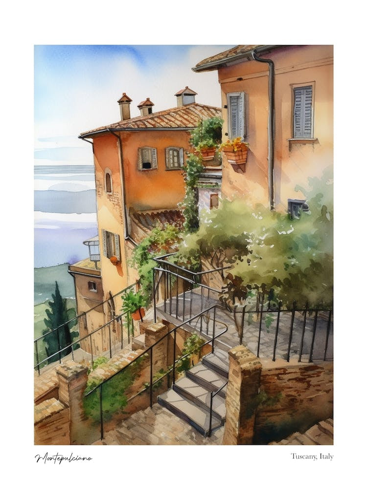 Montepulciano, Tuscany, Italy 2 Watercolour Travel Poster