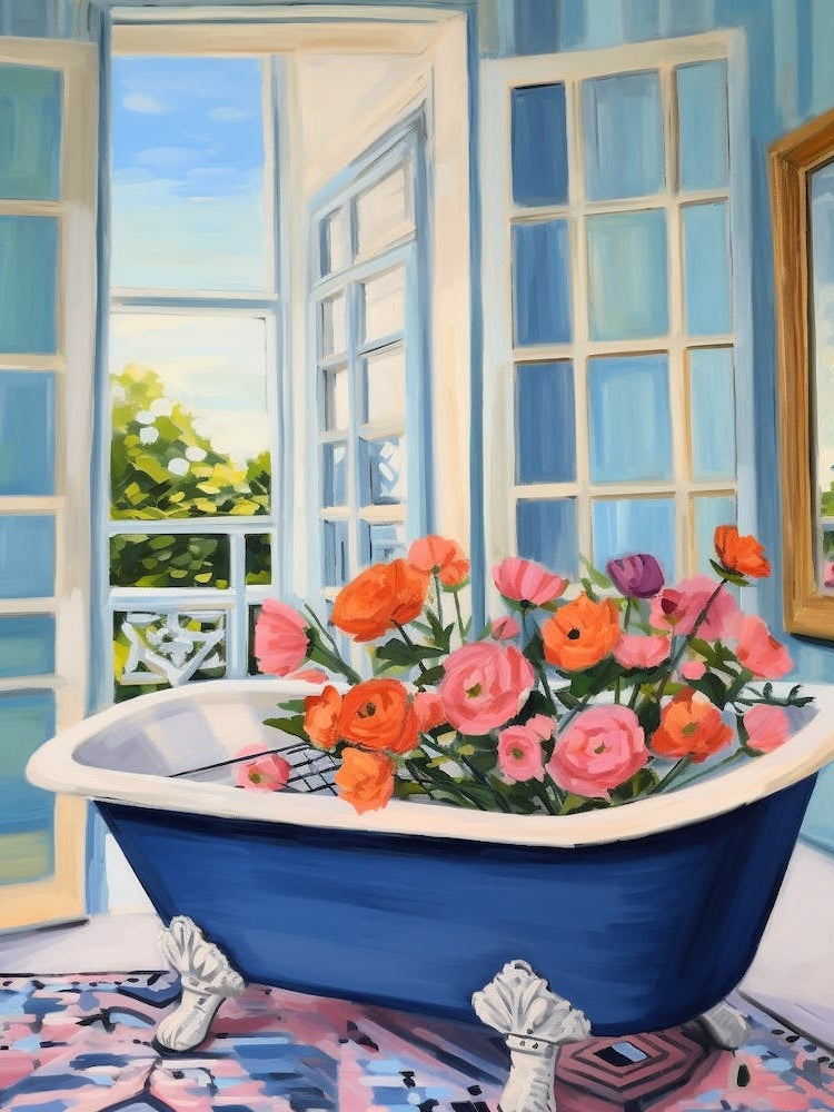 A Bathtube Full Of Ranunculus In A Bathroom 4