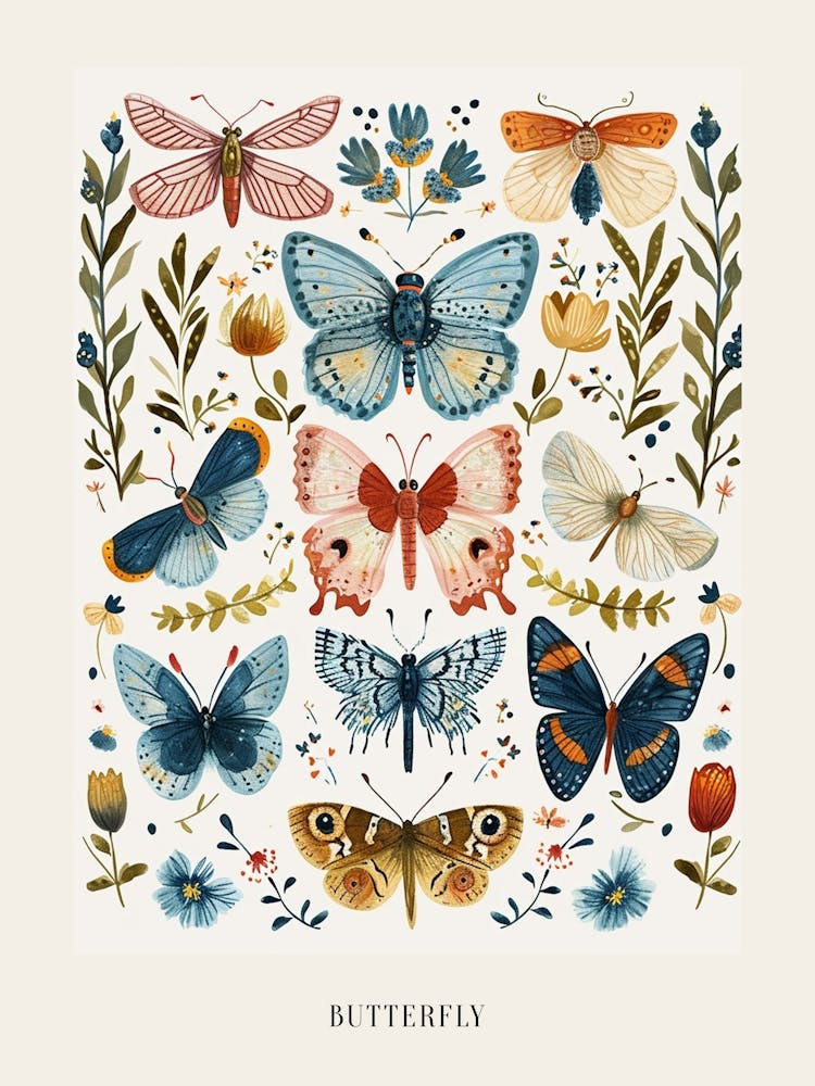 Affiche Illustration Insecte Coloré Papillon 19