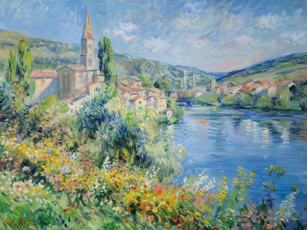 Village By The Water Painting Inspired By Paul Cezanne