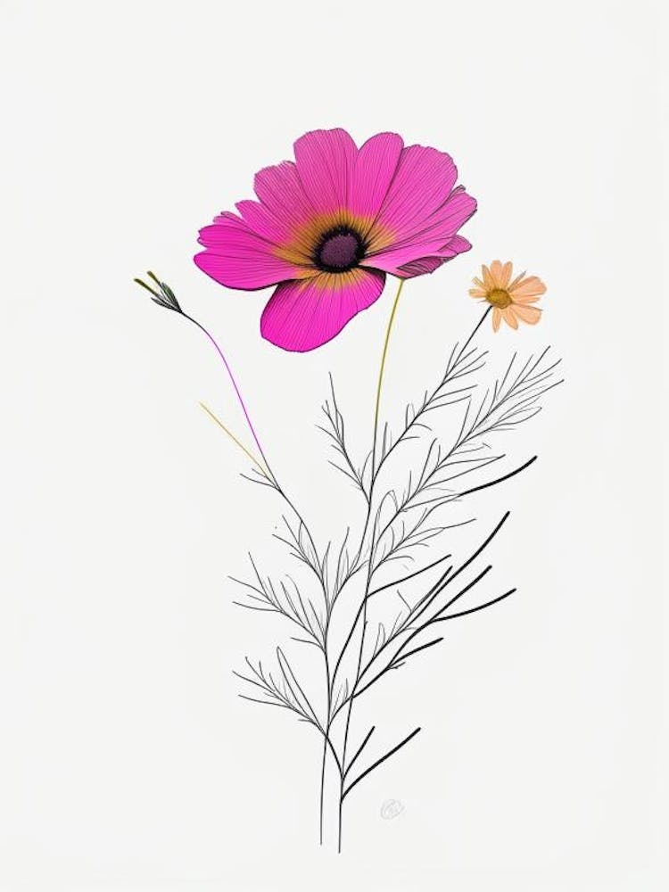Cosmos Floral Minimal Line Drawing 2 Flower