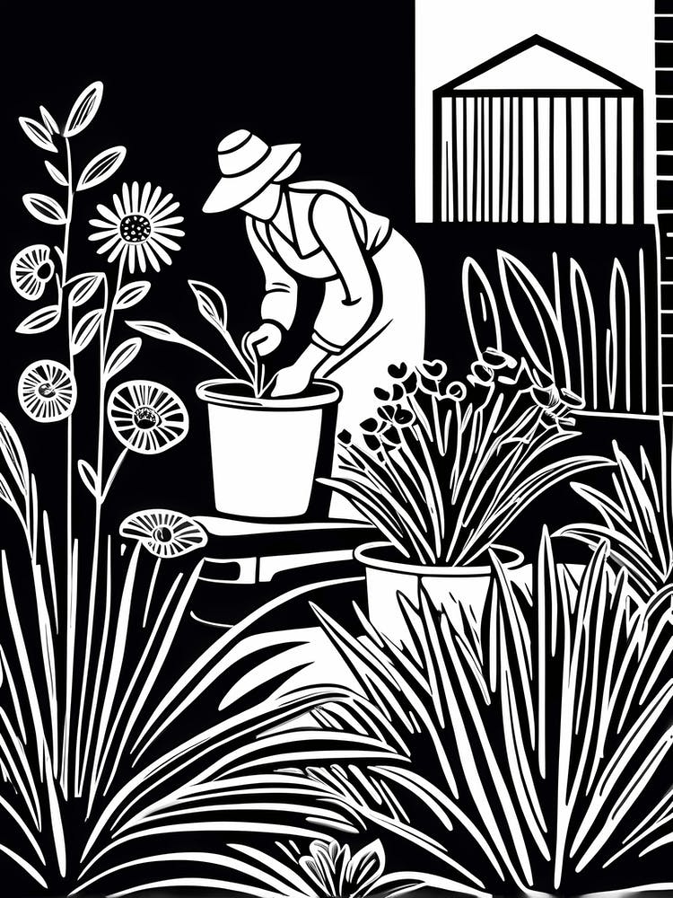 Just a girl who loves Gardening, Lion cut inspired Black and white Stylized portrait of a woman Gardening, 231