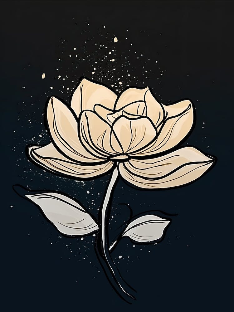 Line Art Lotus Flowers Illustration Neutral 19