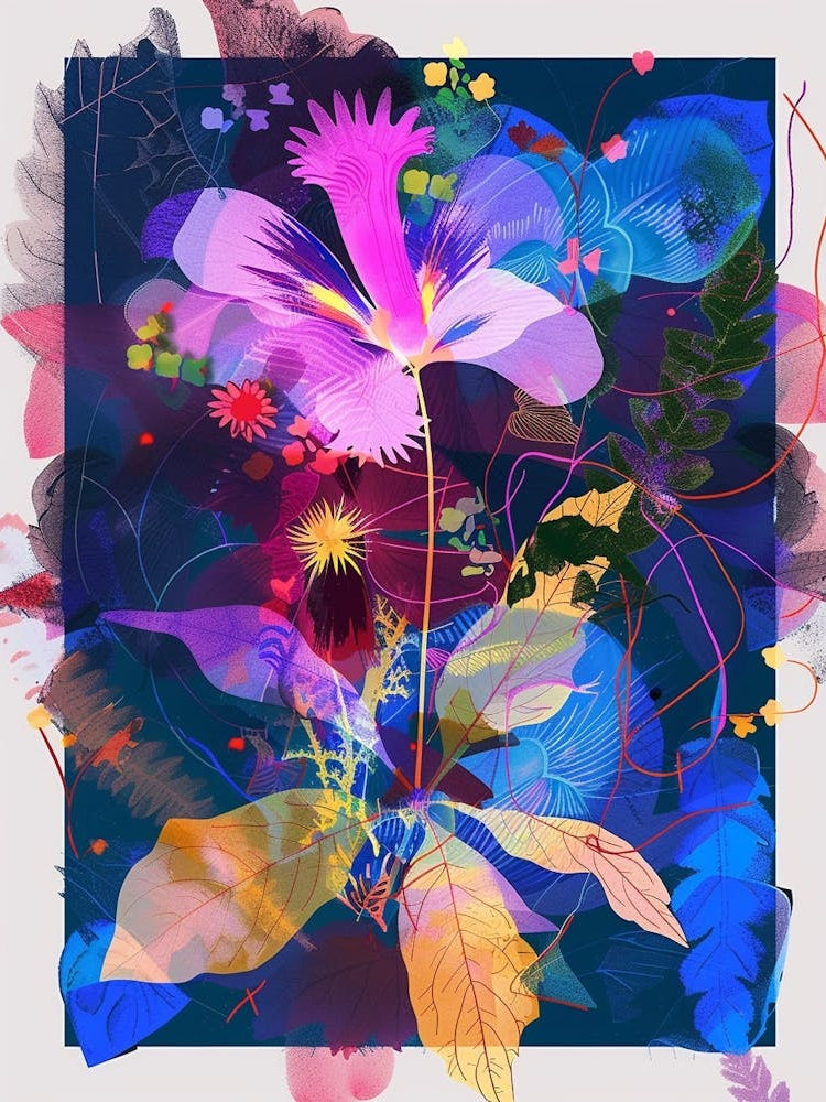 Periwinkle (Vinca) 3 Neon Flower Collage