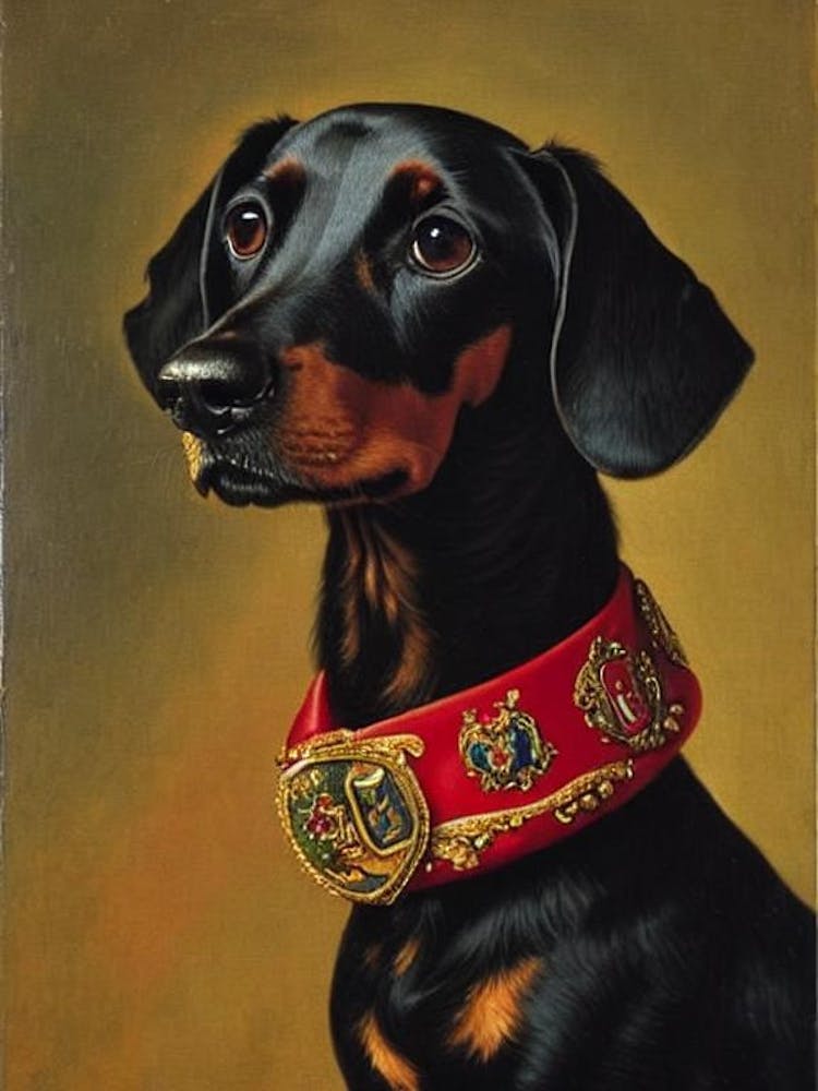 Dachshund 2 Renaissance Portrait Oil Painting