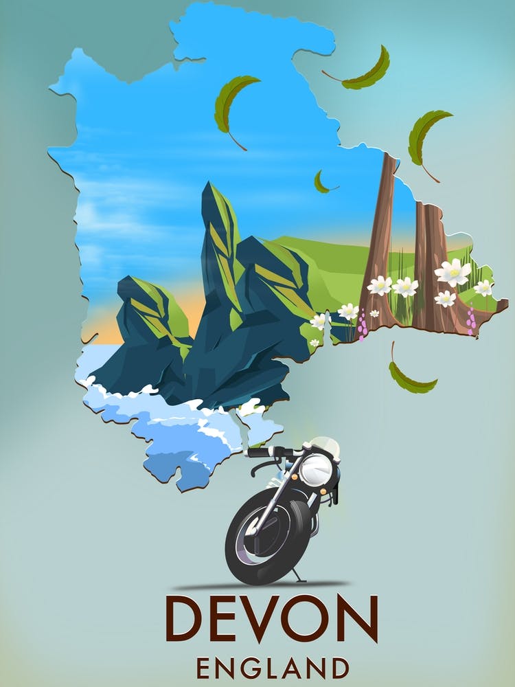 Devon England Travel poster map
