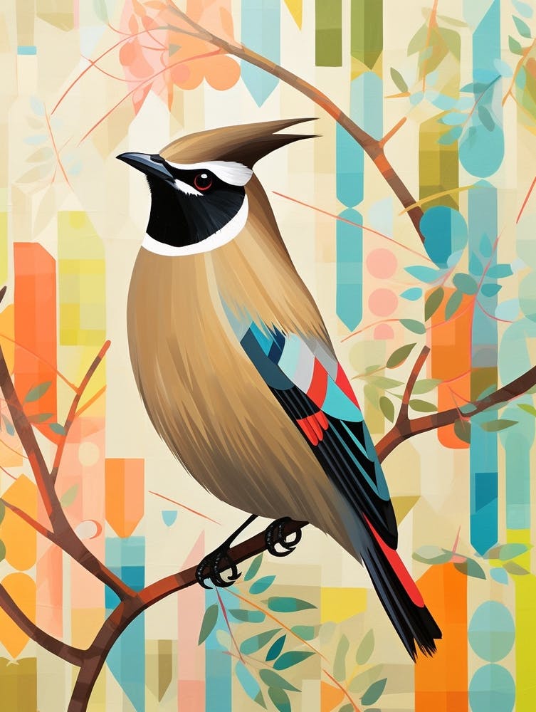 Bird Painting Collage Cedar Waxwing 1