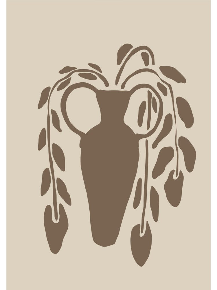 Vase With Leaves Line Drawing