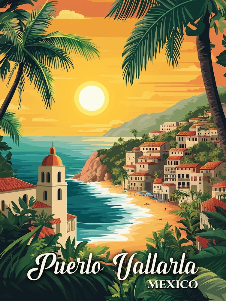 Puerto Vallarta Mexico Vintage Travel Poster