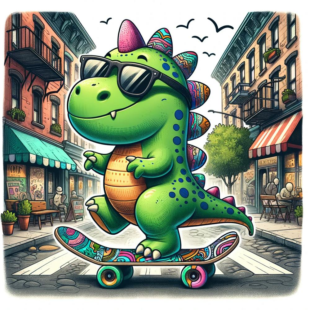 Dinosaurier-Skateboarder