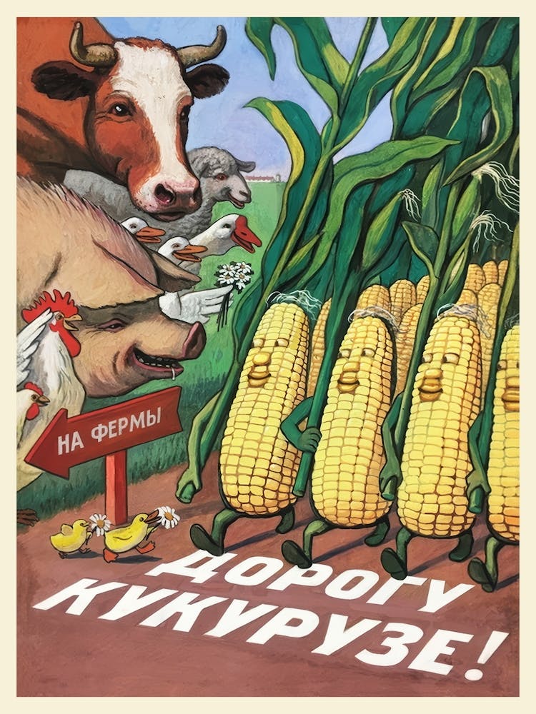 Maïs soviétique, URSS, 1955 / Place au maïs ! — Affiche vintage soviétique, impressions de cuisine, impression d'art rétro, affiche de propagande
