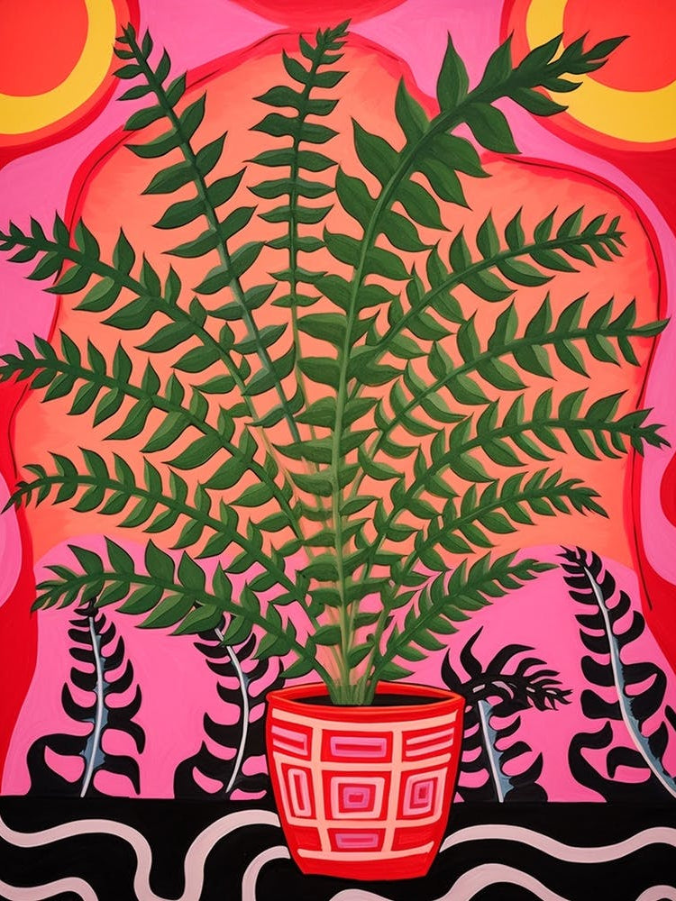 Pink And Red Plant Illustration Boston Fern 3