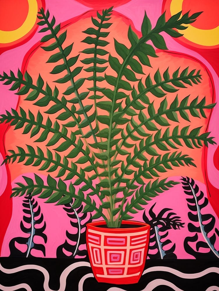 Pink And Red Plant Illustration Boston Fern 3