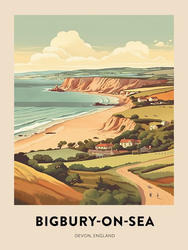 Devon Vintage Travel Poster Bigbury On Sea 2