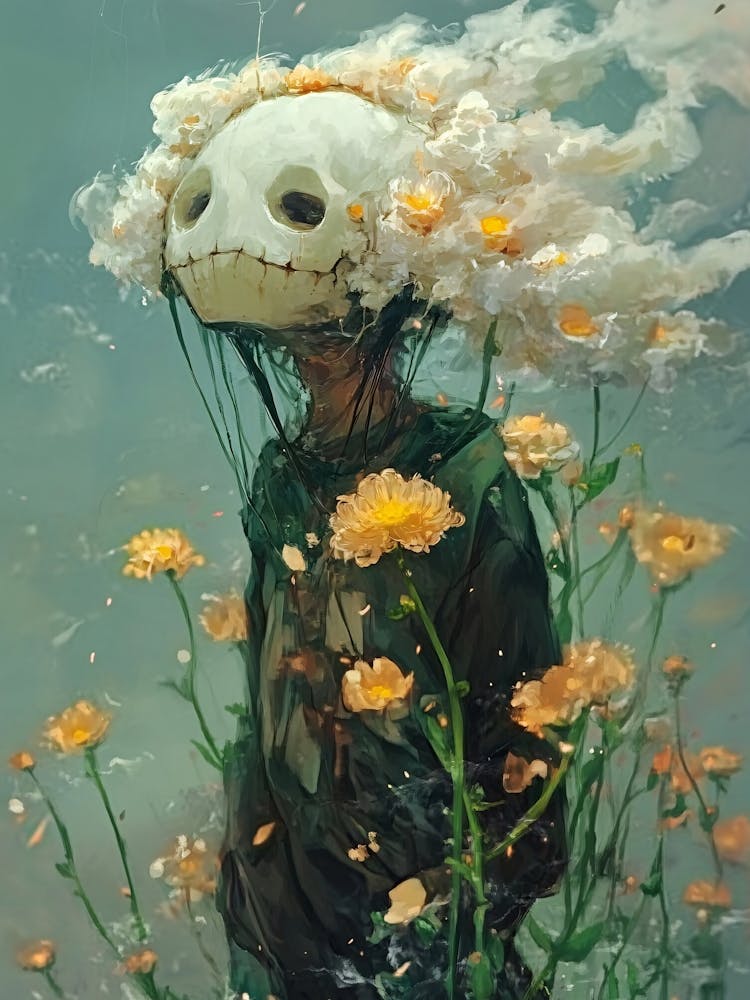 Squelette Avec des Fleurs