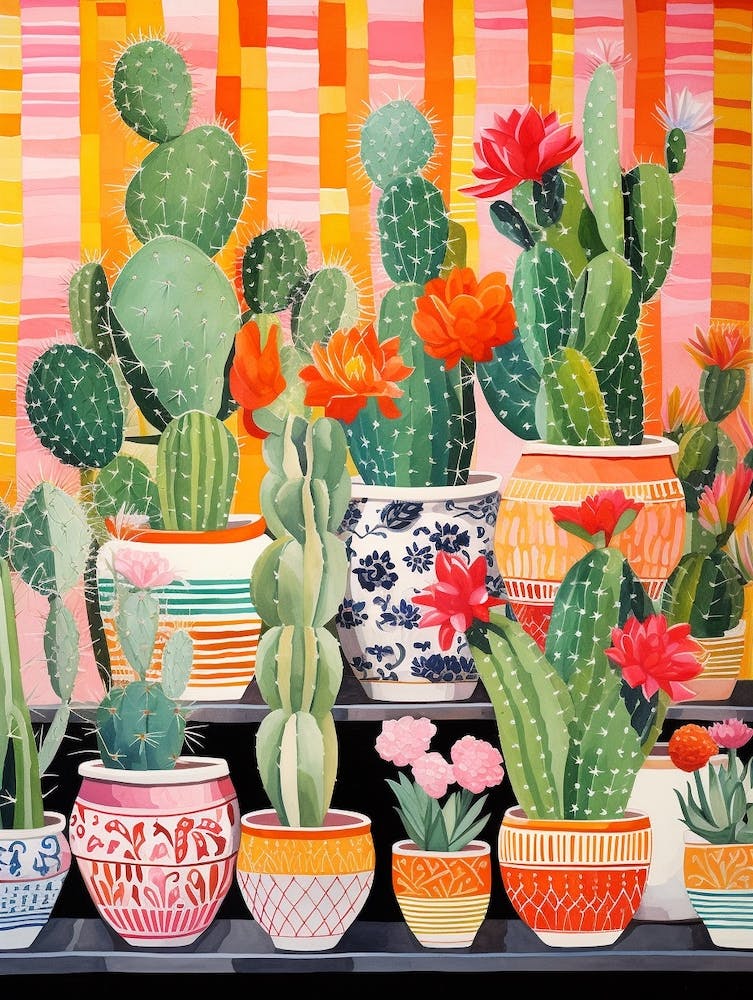 Cactus Painting Maximalist Still Life Notocactus 2