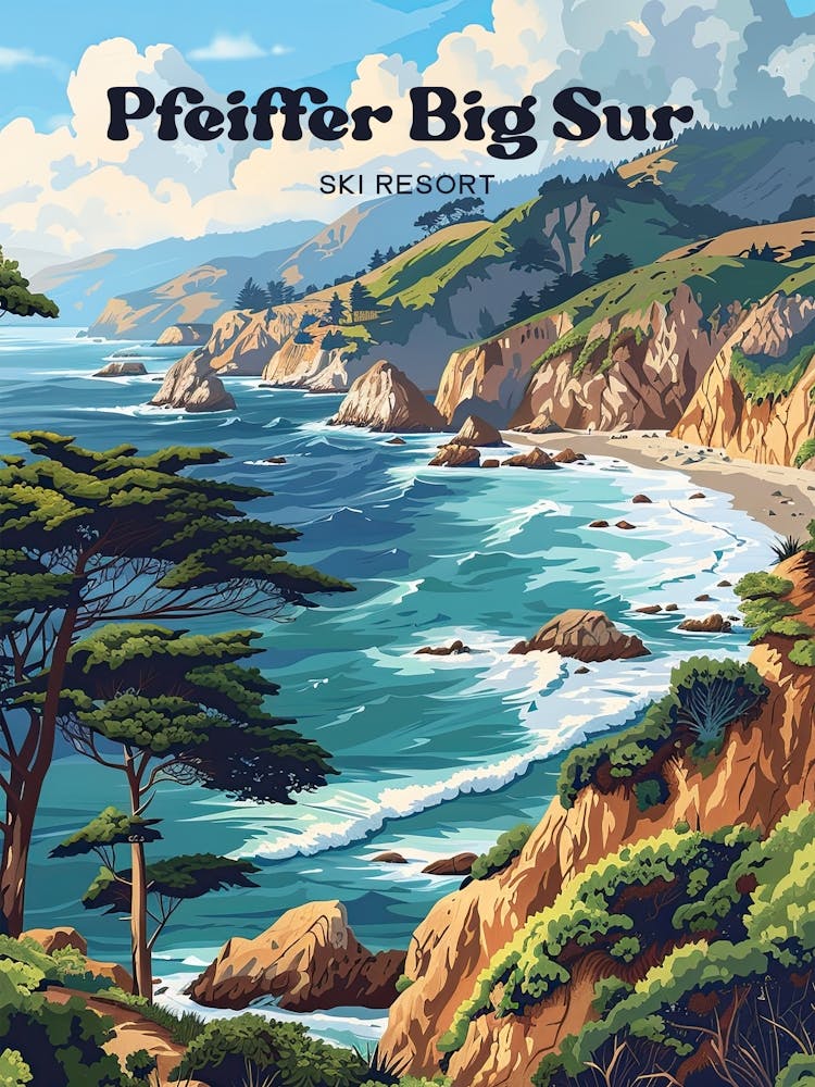 Pfeiffer Big Sur California Vacation Travel Art Illustration