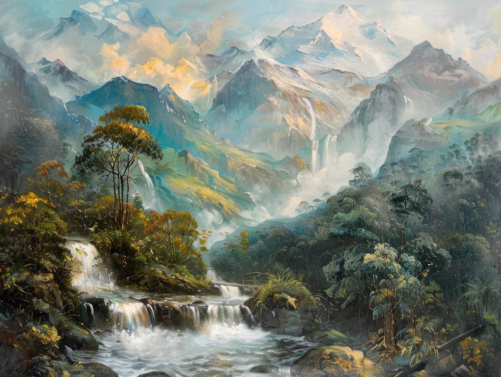 Waterfall In The Mountains