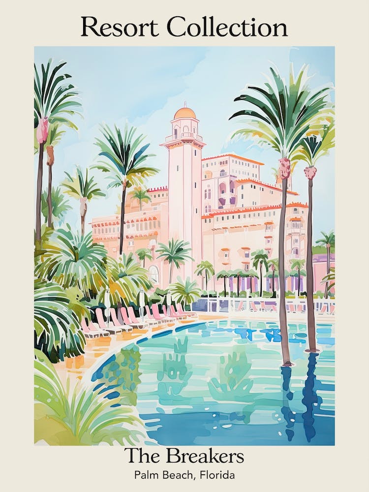 Poster Of The Breakers   Palm Beach, Florida   Resort Collection Storybook Illustration 4