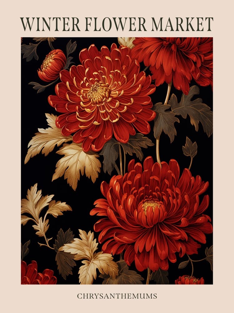 Chrysanthemums 11 Winter Flower Market Poster