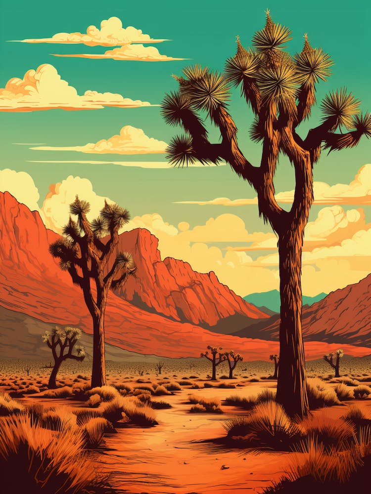 Retro Illustration Of A Joshua Trees In Mojave Desert 5