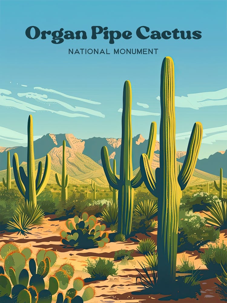 Organ Pipe Arizona Cactus Art Illustration